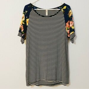 Striped Floral Sleeve Women's Top